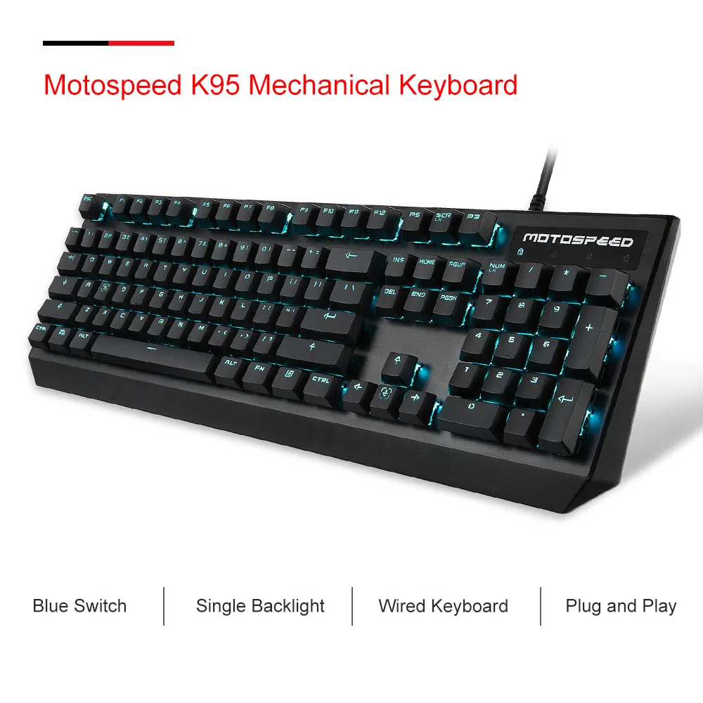 Motospeed K95 Проводная игровая механическая клавиатура с подсветкой 104 клавиш одноцветная для настольного компьютера геймера Android tv box