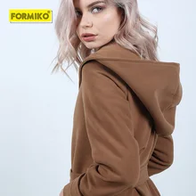 Formiko Женское зимнее пальто с капюшоном из овечьей шерсти. Стильная офисная верхняя одежда для женщин.Полушерстяное пальто ветровка на застежках и с поясом, Утепленное длинное пальто из смеси шерсти