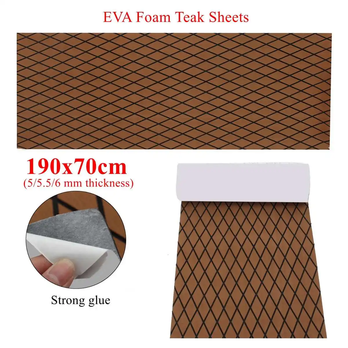 

Self-Adhesive 1900x700x5/5.5/6mm Thickness EVA Foam Faux Teak Decking Sheet Dark Brown Marine Boat DIY Protective Floor Carpet