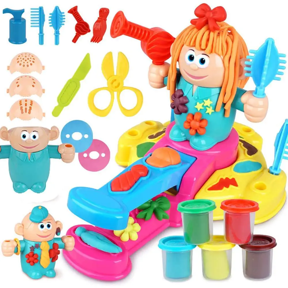 

RCtown Kids DIY Eco-friendly Plasticine Mud Pretend Barber Hairdresser Role Play Toy Set