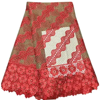 

New arrival most popular double-colors design with rhinestones cord Lace 2W98 Great quality Latest Water soluble Lace Fabric