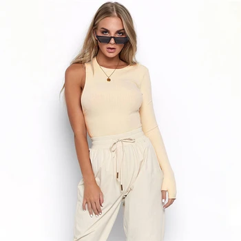 

New Arrival Women Off Shoulder Bodysuit One Sleeve Female Bandage High Waist Sexy Bodysuit Clothes