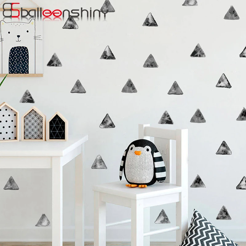 BalleenShiny 54 قطعة/المجموعة مثلثات سوداء جدار ملصقا Ins DIY الصينية الحبر نمط نوم غرفة الاطفال الشارات المنزل الثلاجة مجلس الوزراء ديكور