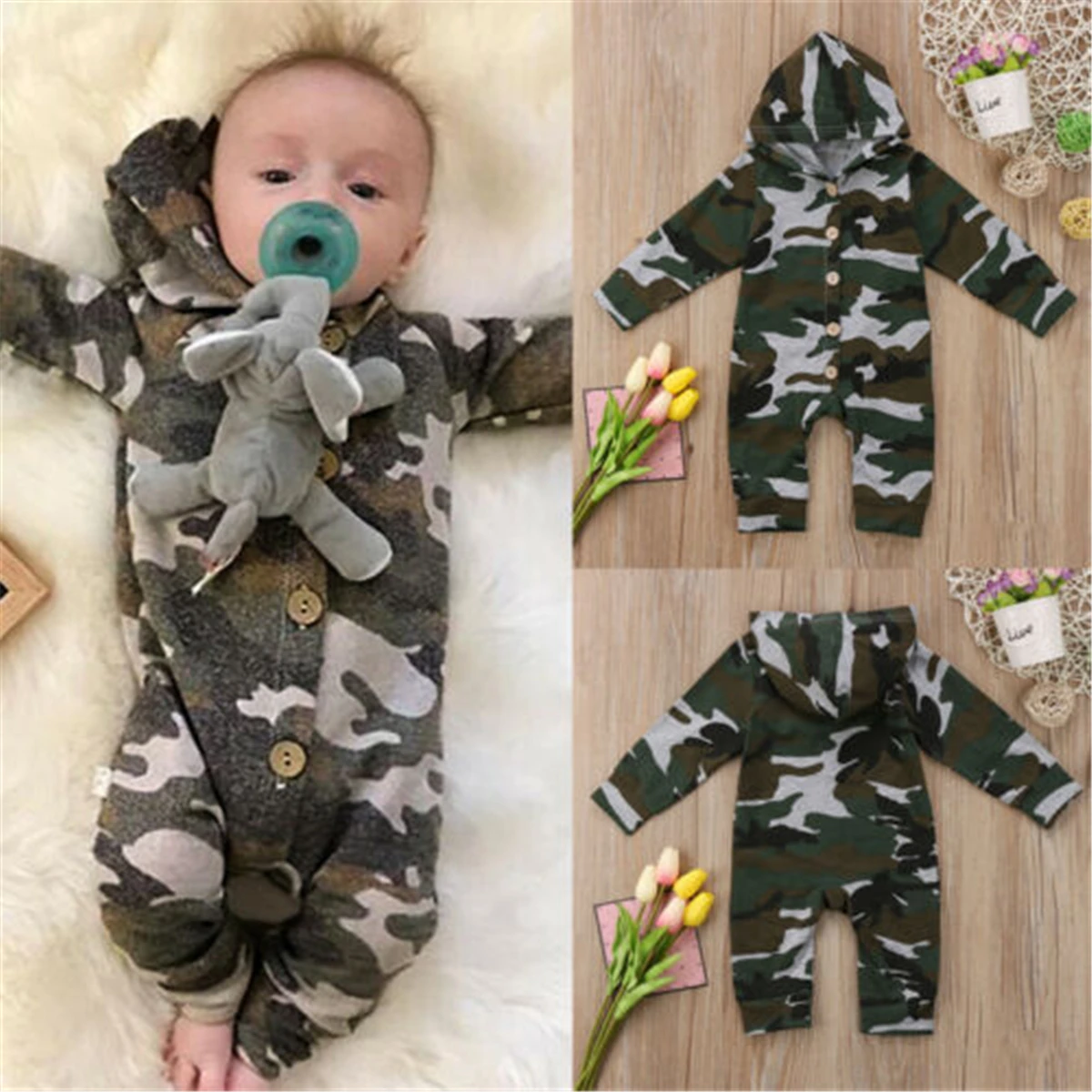 Emmababy камуфляжный комбинезон с капюшоном для мальчиков и девочек модный Детский