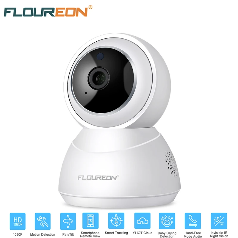 Floureon YI Cloud Storage IP камера 1080P HD 2.0MP ночное видение, PTZ умный ребенок плача датчик движения домашняя камера видеонаблюдения