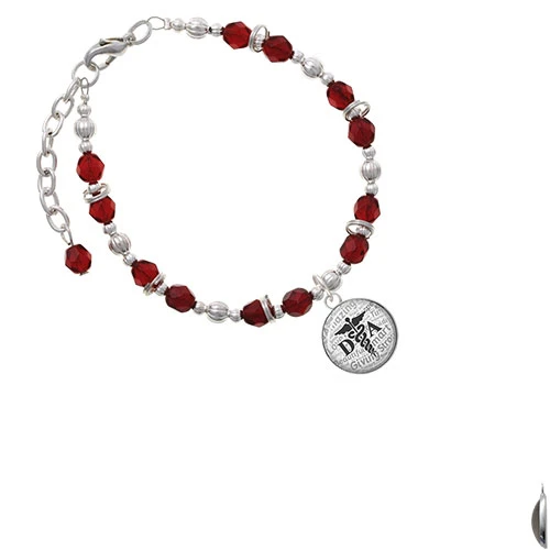 Silvertone Domed Black DA Maroon Beaded Bracelet |