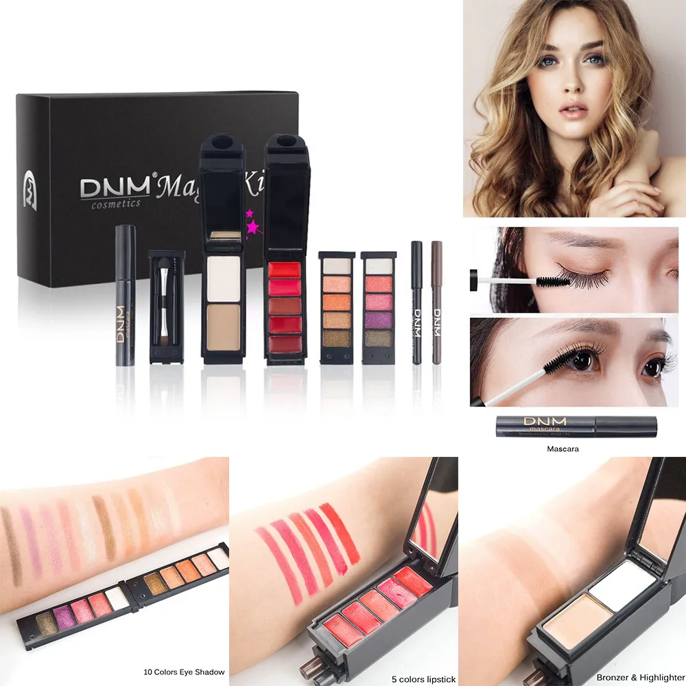 

8Pcs/Set Makeup Tool Kit Including Waterproof Mascara Bronzer Highlighter Matte Lipstick Eyeshadow Eyeliner Eyebrow Makeup Brush