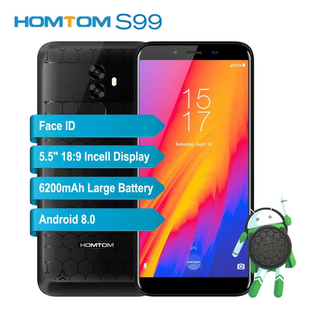 HOMTOM S99 Face ID 6200 мА/ч 4 GB 64 смартфон 5 дюймов безразмерная 21 + 2 Мп двойные задние камеры