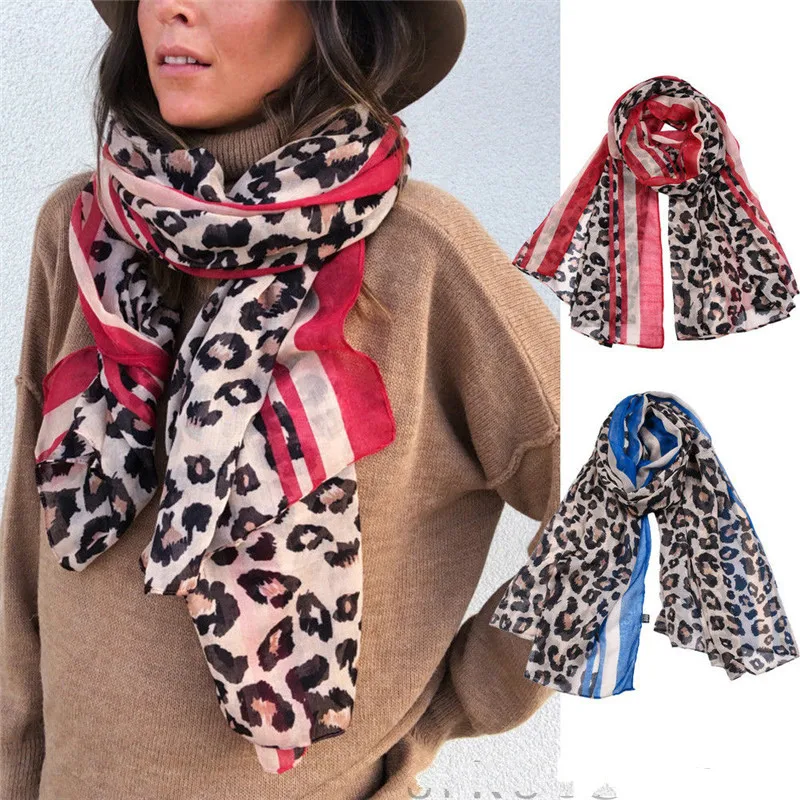 

Women Long Leopard Print Brown Red Blue Scarf Shawl Winter Scarves Wraps