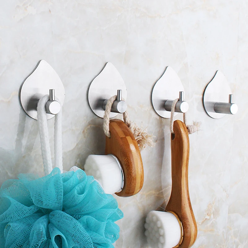 

Adhesive Towel Hooks Stainless Steel Kitchen Tools Hook Heavy Duty Hanging Clothes Key and Bath Tools Water Drop Hook