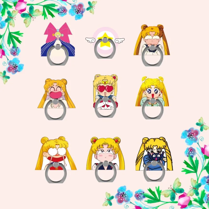 

1Pcs Cute Anime Sailor Moon Crystal Figure 360 Degree Metal Finger Ring for phone Black Cat Mobile Phone Support Toys