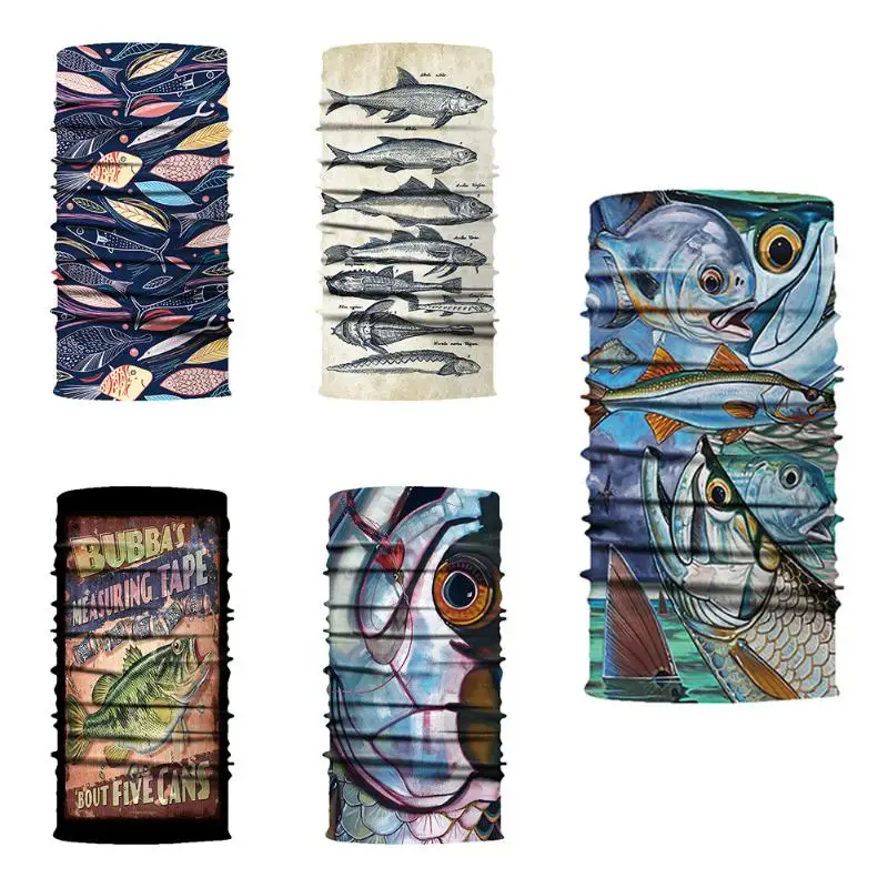 cheap Sport Masks Breathable Fish Print Headband Outdoor Neck Warmer Cycling Bike Bicycle Riding Face Mask Head Scarf Scarves Bandana