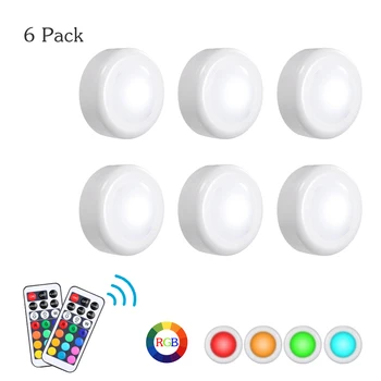 

LED Light RGB LED Cabinet Light Puck Lamp 6 Pack with 2 Remote Controller 13 Colors for Cloakroom Cupboard Wardrobe Kitchen