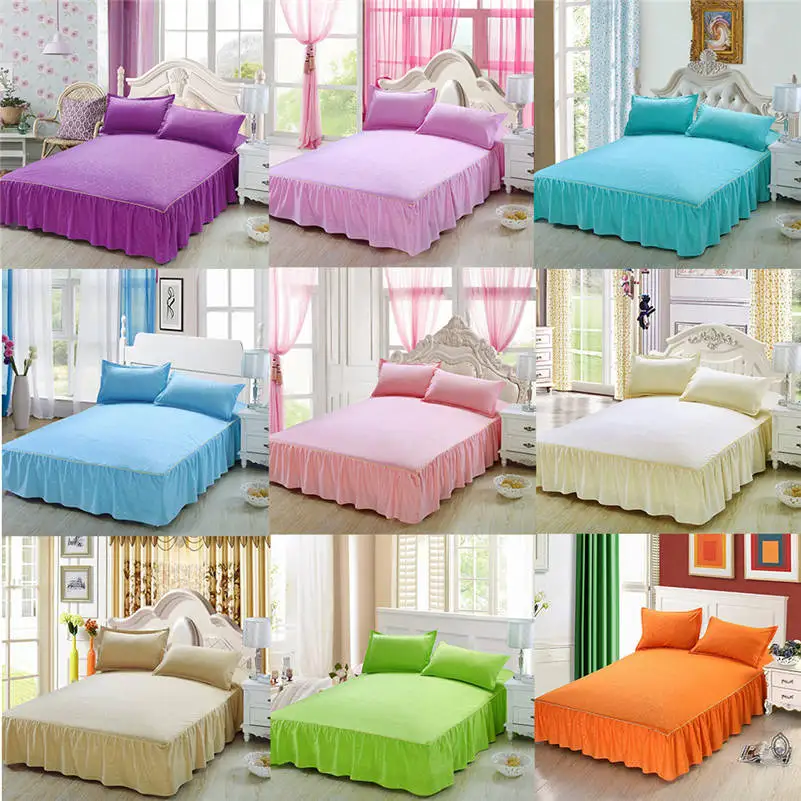 

High Quality Solid Color Bed Skirt Non-slip Protective Cover Delicate Edging Bed Cover Sheets23