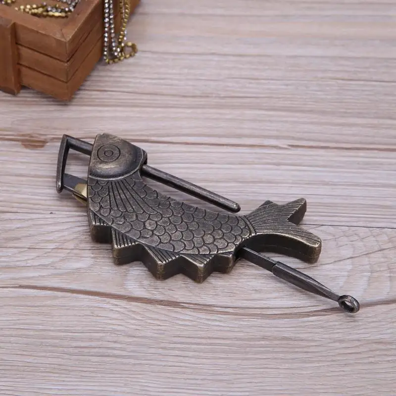 

Vintage Fish Head Lock with Key for Cabinet Door Lock Cabinet Door Padlock With Key Chinese Wooden Jewelry Box Locks