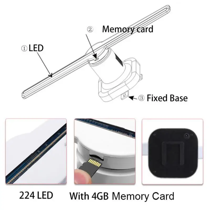 LED 3D Hologram Projector Holographic Advertisement Display Fan Unique LED Light Advertising Lamp US/EU/ Plug