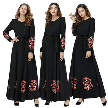 

Muslim Women Embroidery Long Maxi Dress Jilbab Dubai Kaftan Robe Abaya Cocktail Elegant Ankle-length Long Sleeve Spring Fashion