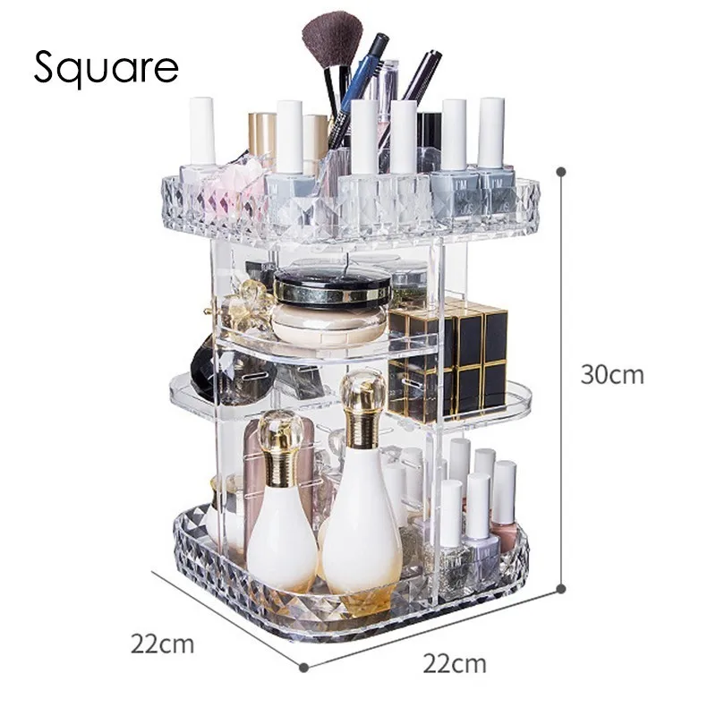 Rangement Maquillage organizateur 360 градусов вращающийся органайзер для макияжа акриловый держатель для хранения косметики большой емкости