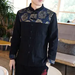 2019 Весна Xia Новая мода Xinkuan льняная куртка рубашка Hanfu Свободное пальто camiseta masculina camisas Япония стиль цвет черный