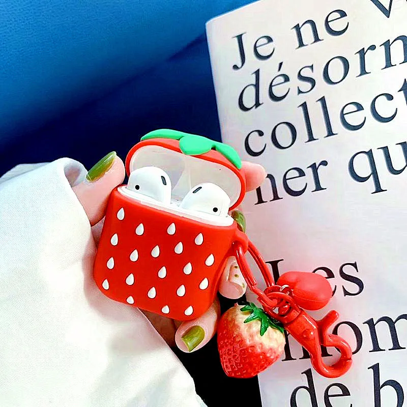 

Cute Cartoon fruit Earphone case For airpods Strawberry Buckle Lanyard Bluetooth Wireless Accessories Protective Silicone Box