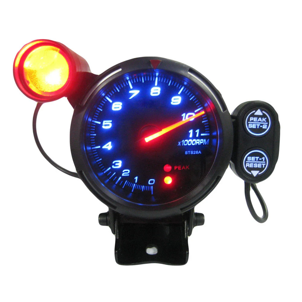 

3.5" Tachometer Gauge Kit Blue LED 11000 RPM Meter with Adjustable Shift Light+Stepping Motor Black