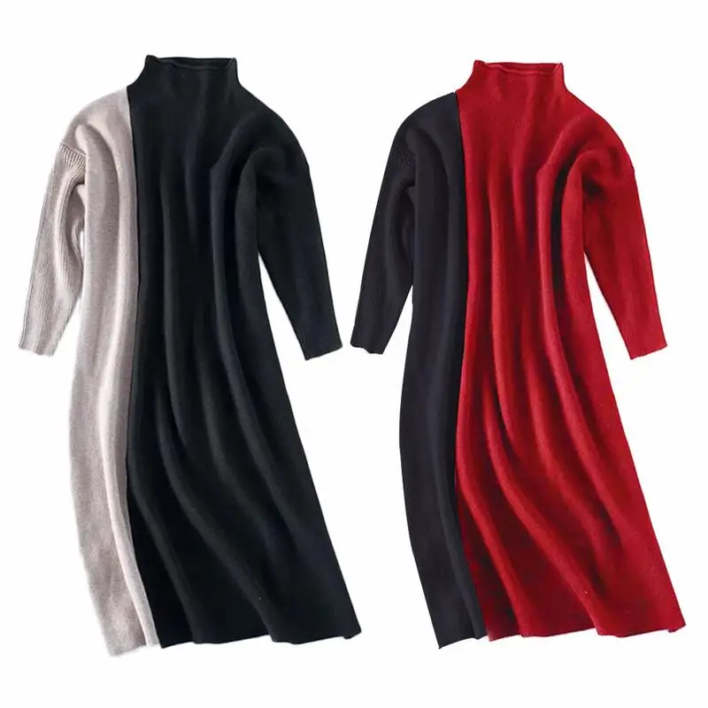 

Long Dress Autumn and Winter New Long-Sleeved Knit Large Size Loose Round Neck Dress for Female
