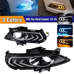 1 компл. DRL дневные ходовые огни для Ford для mondeo Fusion 2013-2016 противотуманная фара с желтым поворотным сигналом ночной синий
