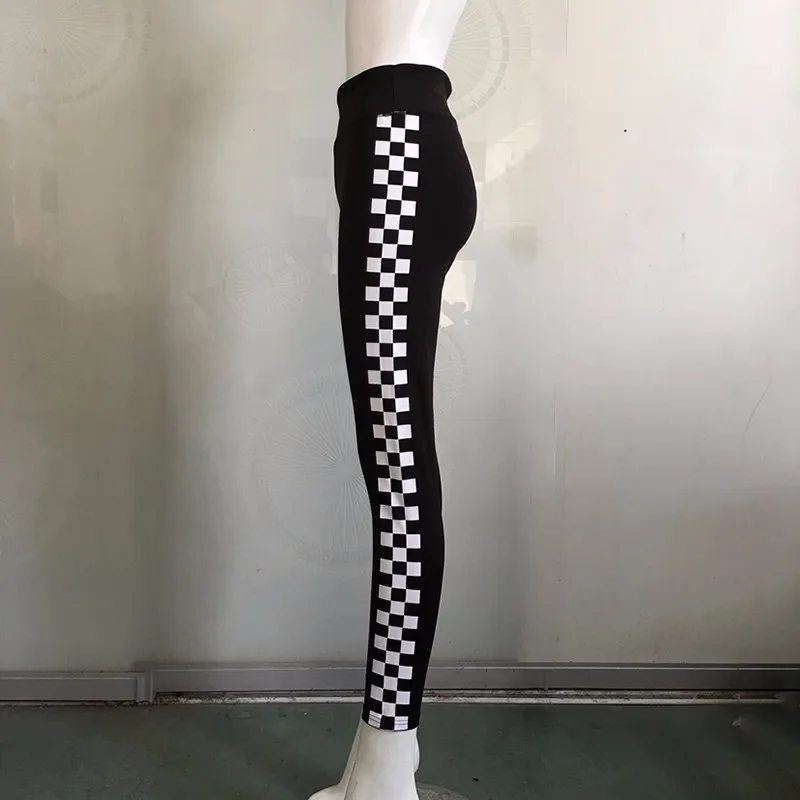 

[AOSHENG] New 2019 Spring Summer Fashion Elastic High Waist White Square Printed Leggings Women Y761