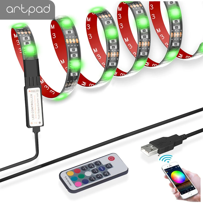 

Artpad 2M SMD 5050 RGB Led Light Strip Flexible USB Led Strip Connector TV Backlight Ceiling Wall PC Desktop Decoration Bias Led
