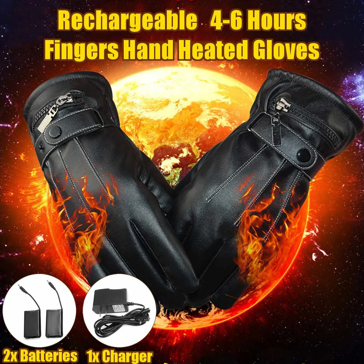 

1Pair Leather Heater Gloves Electric Heated Hands Racing Winter Warmer Gloves with Rechargeable Battery for Winter Sport