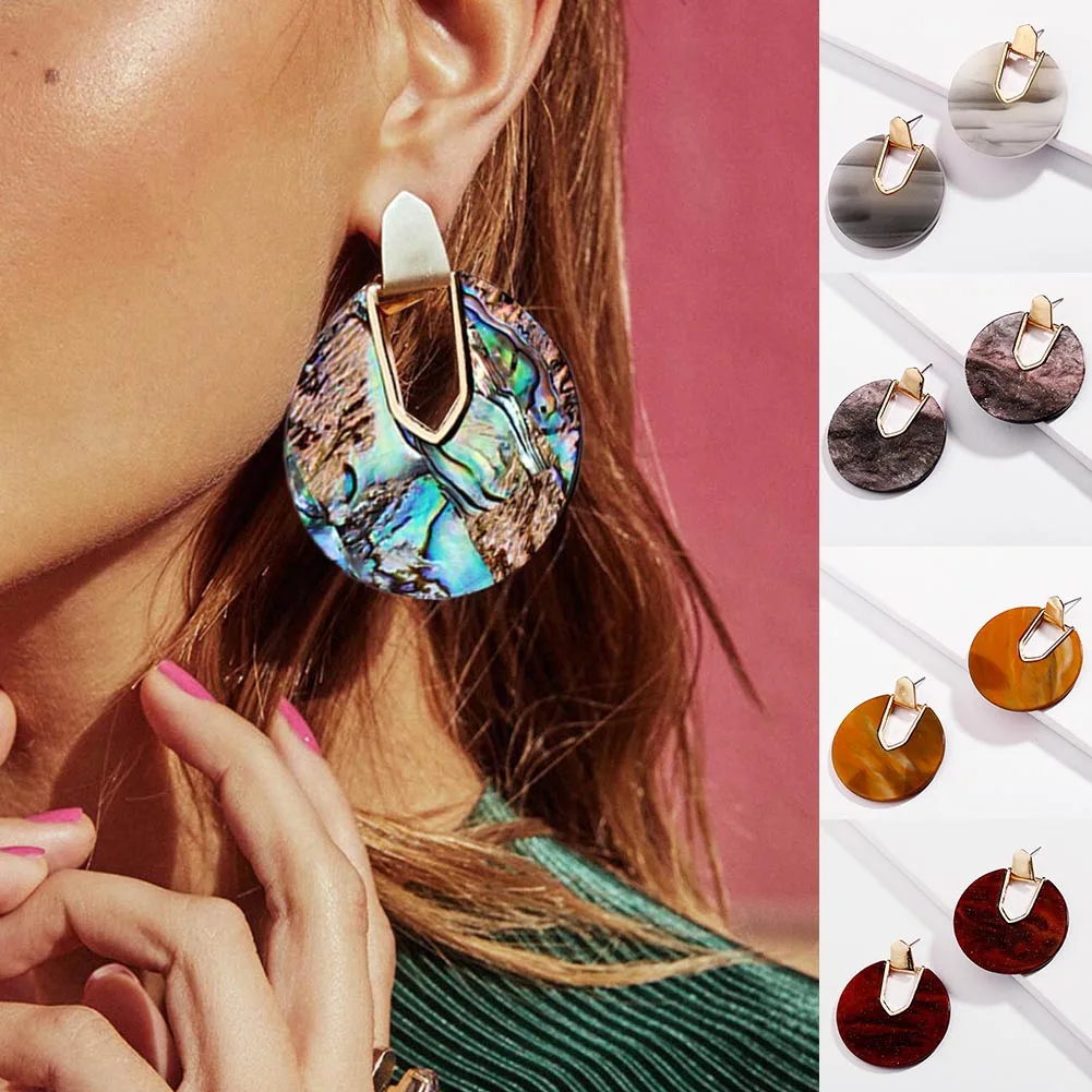 

Colorful Resin Acrylic Round Circle Dangle Earrings for Women Unique Design U Shape Statement Earrings Wedding Brincos Jewelry