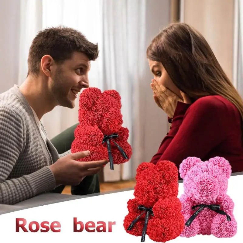

Rose Flowers Love Bear Dolls Romantic PE Artificial Wedding Party Decoration 2019 New Valentine's Day Love Gift For Girlfriend