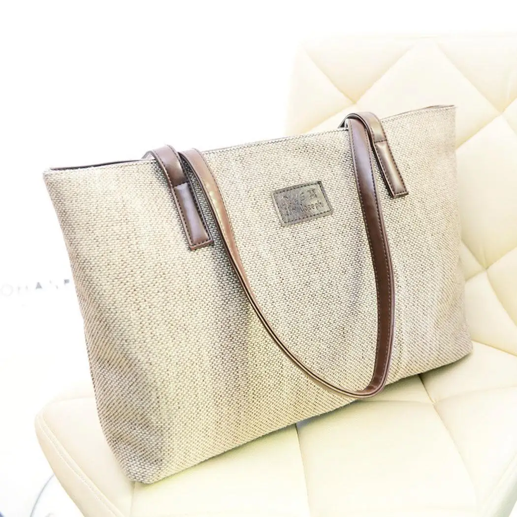 

Women Casual Solid Canvas Satchel Tote Square Bag Fashion Zipper Large Capacity Double Shoulder Bag Elegant Lady Street Handbags