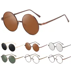 Летние Винтаж Классический круглые зеркальные солнцезащитные очки для мужчин женщин ретро Защита от солнца очки металлическая оправа для