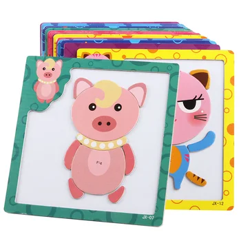 

Besegad Children Kids Wooden Cartoon Animal Style Magnet Puzzle Educational Toy for Over 3 Years Old Kids Random Style