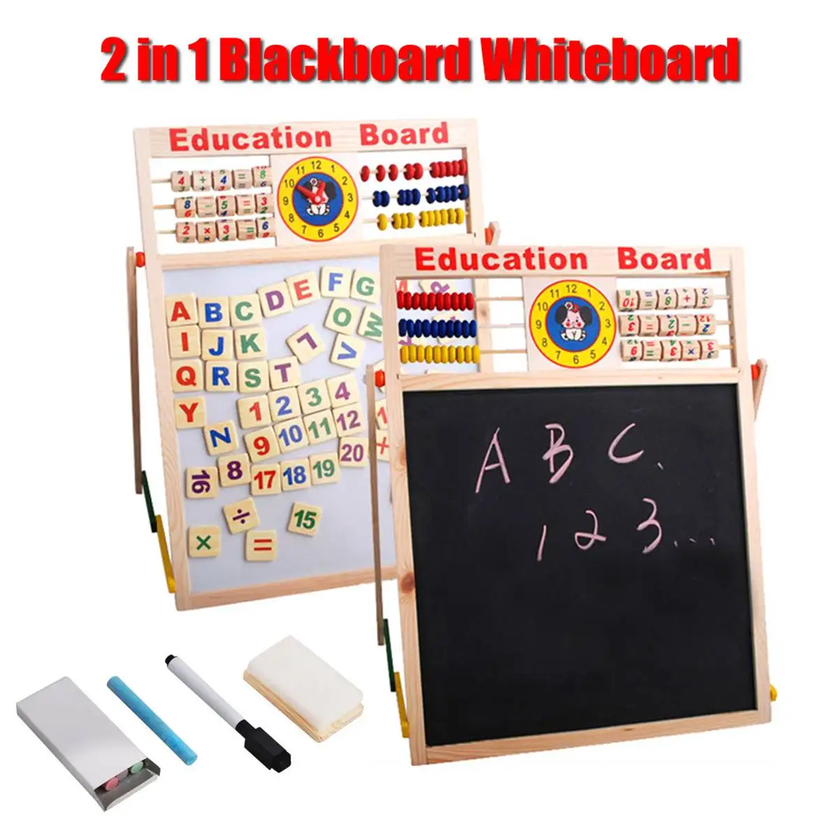 

2 in 1 Wooden Blackboard Whiteboard Kit Children Drawing Writing Memo Board Alphabet Number Magnet Chalk Pen Kids Gifts Foldable