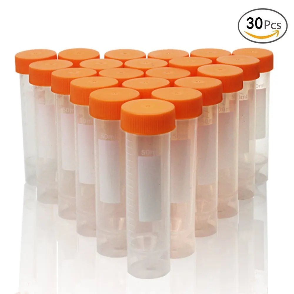 

30pcs 50ml Flat-Bottom Plastic Graduated Vial Tube with Screw Cap
