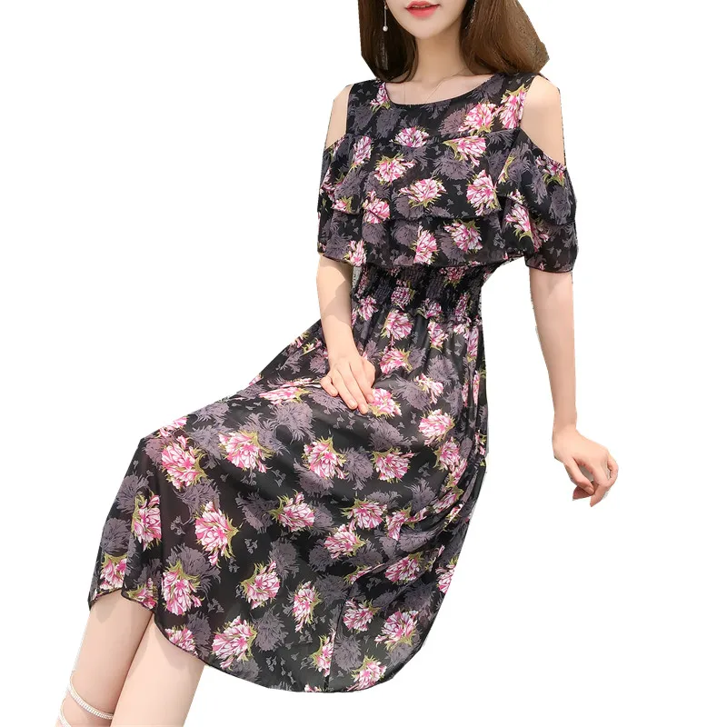 

2019 summer shoulderless maternity chiffon nursing clothes o-neck ruffles collar lactation dress postpartum women breastfeeding