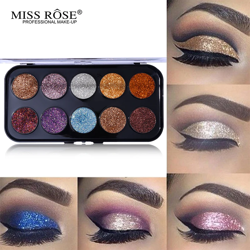 Палитра теней для век Miss Rose 10 цветов блестящие алмазные тени макияж с эффектом