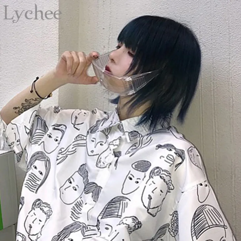 Lychee уличная свободная летняя Весенняя женская рубашка с принтом лица блузка