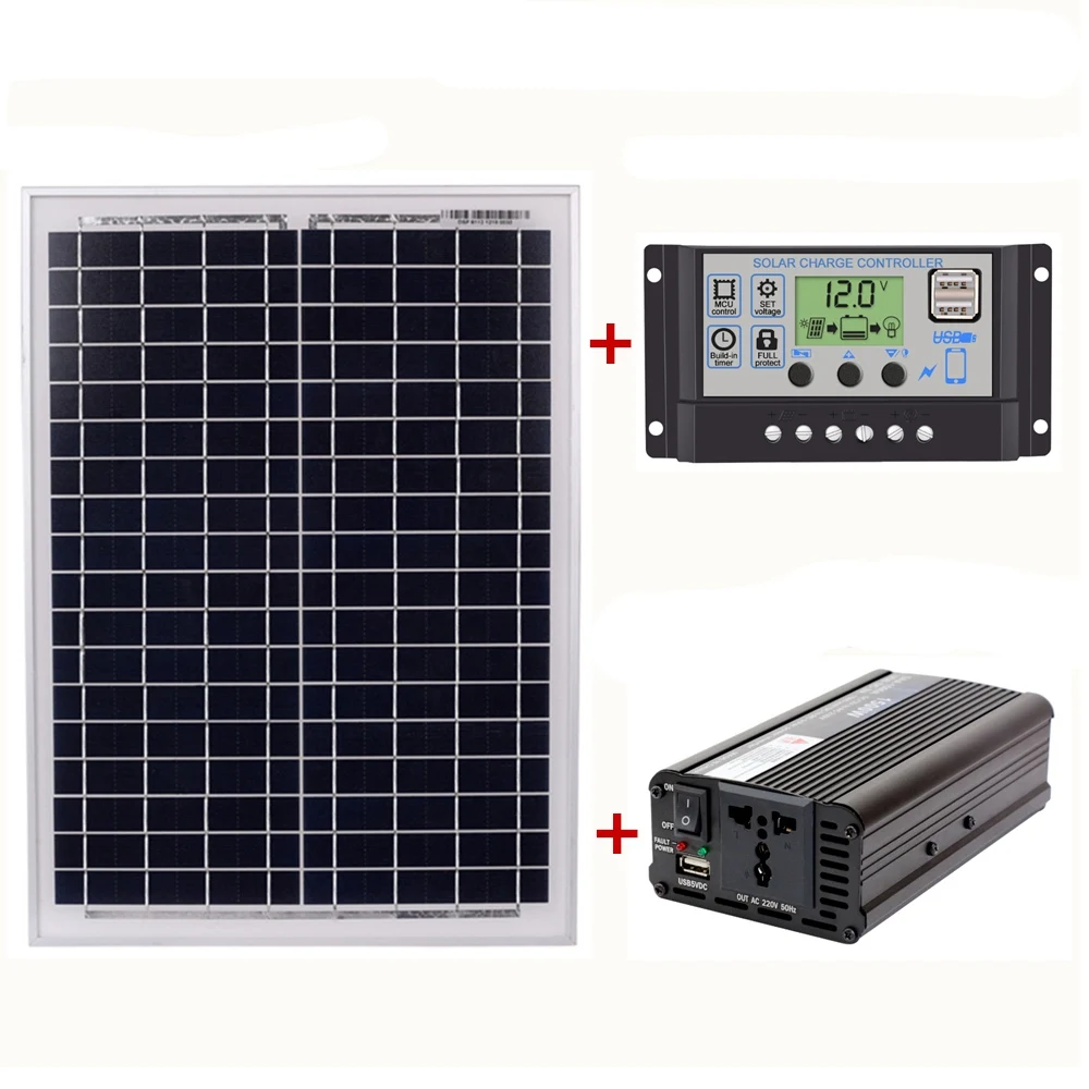 

CNIM Hot 18V20W Solar Panel +12V / 24V Controller + 1500W Inverter Ac220V Kit, Suitable For Outdoor And Home Ac220V Solar Ener
