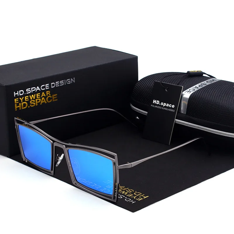 

HD.space Brand Fashion Men Polarized Sunglasses Hollow Metal Square Sunglasses Men UV400 Mirror Retro Sunglasses Women 2017