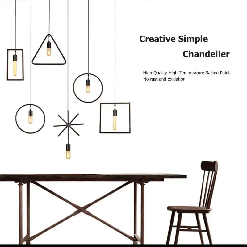 

Nordic E27 Iron Geometry Hanging Droplight Adjustable Ceiling Pendant Lamp for Bedroom Living Room Hanging Lighting Lamps Decor