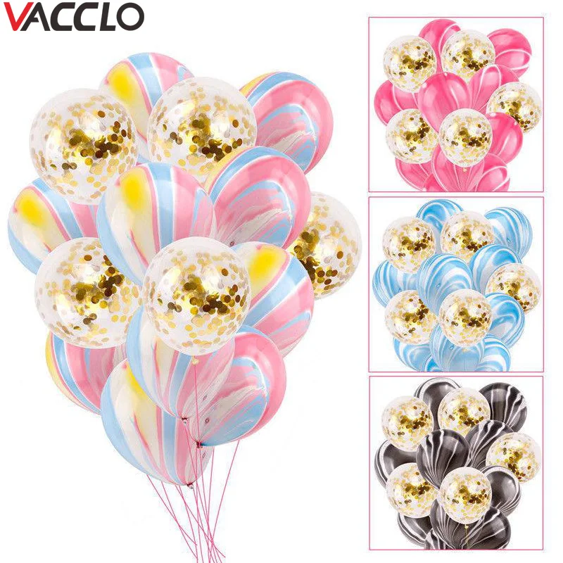 

Vacclo 15pcs Confetti Latex Balloons Agate Balloons Set Birthday Wedding Decorations Air Balls Happy Birthday Party Balloons