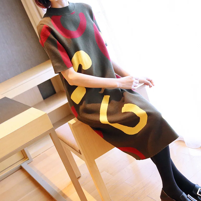 LANMREM Spring Summer New Pattern Korean Knitting Dress Short Sleeve 2020 Contrast Color Printed Cloose Casul Clothing YH182