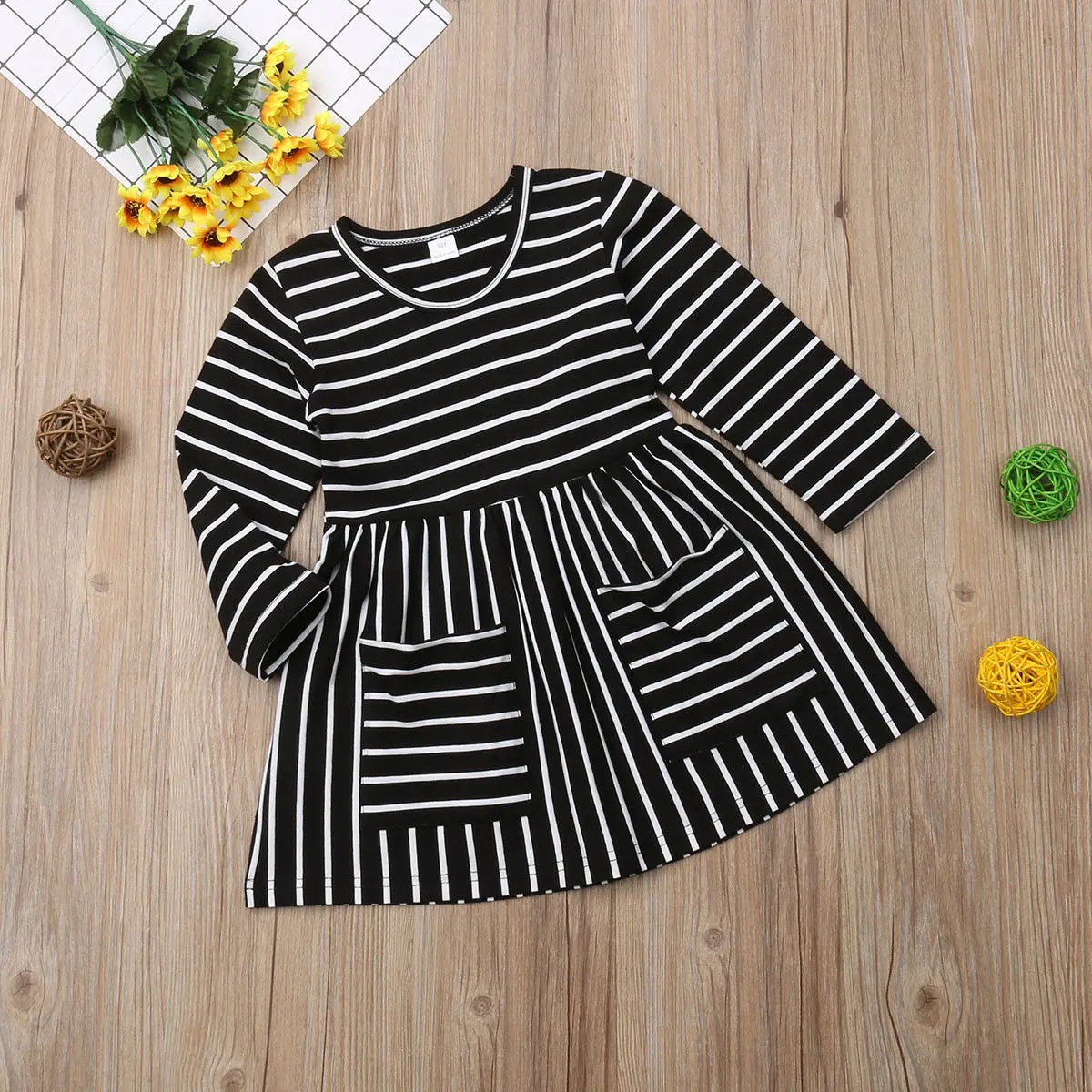 

Newborn Girls Dress Striped Long Sleeve Party Pageant Prom Infant Baby Kids Dresses For Girls Autumn Casual Clothes 1-6 Years