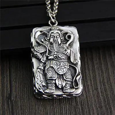 

Pure S925 Sterling Silver Pendant /Unique Men Bless Guangong Pendant / 55.4g