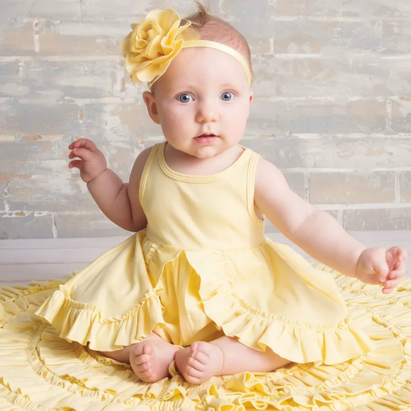 2PCS Set Cute Newborn Baby Girl Solid Color Sleeveless Vest Dress Tops