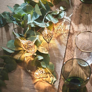 

1.5M LED Light String Metal Leaf Christmas Fairy Light LED Light String Garden Wedding Christmas Party Decoration AA Battery