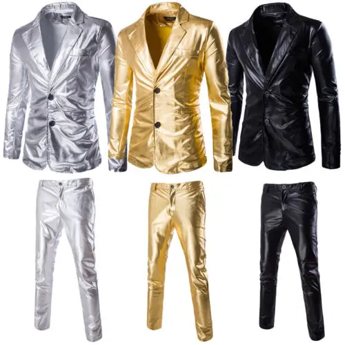 

2019 Fashion Bling Blazer Suit 2Pcs Men Formal Party Blazers Slim Fit Set Suits Wedding Suits Jacket Coat+Tuxedo Long Pants